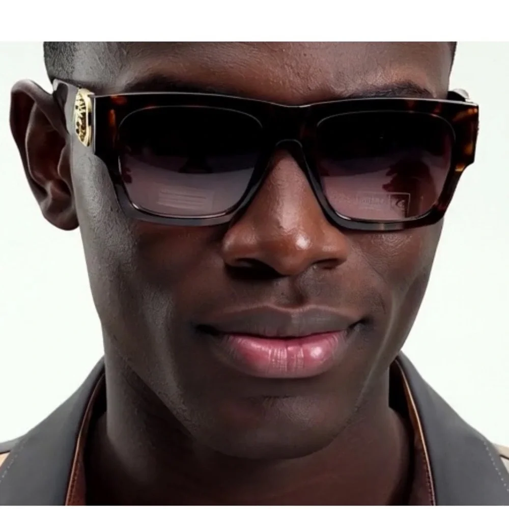 Mens Tortoiseshell Square Sunglasses Classic Gold UV Protection Thick Frame 2025
